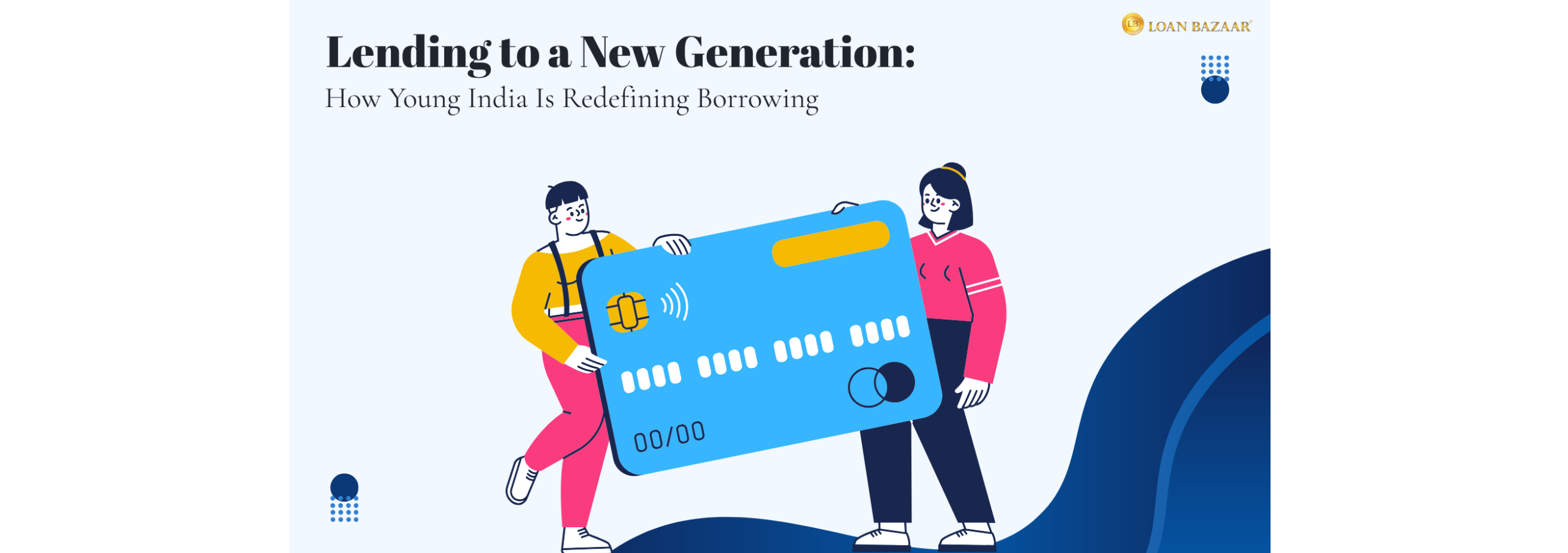 Young Indian adults with a large credit card symbolizing Gen Z borrowing trends in 2025 – Loan Bazaar
