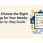 Illustration of a man reviewing a mortgage checklist with icons representing home loans, mortgage planning, and financial decision-making