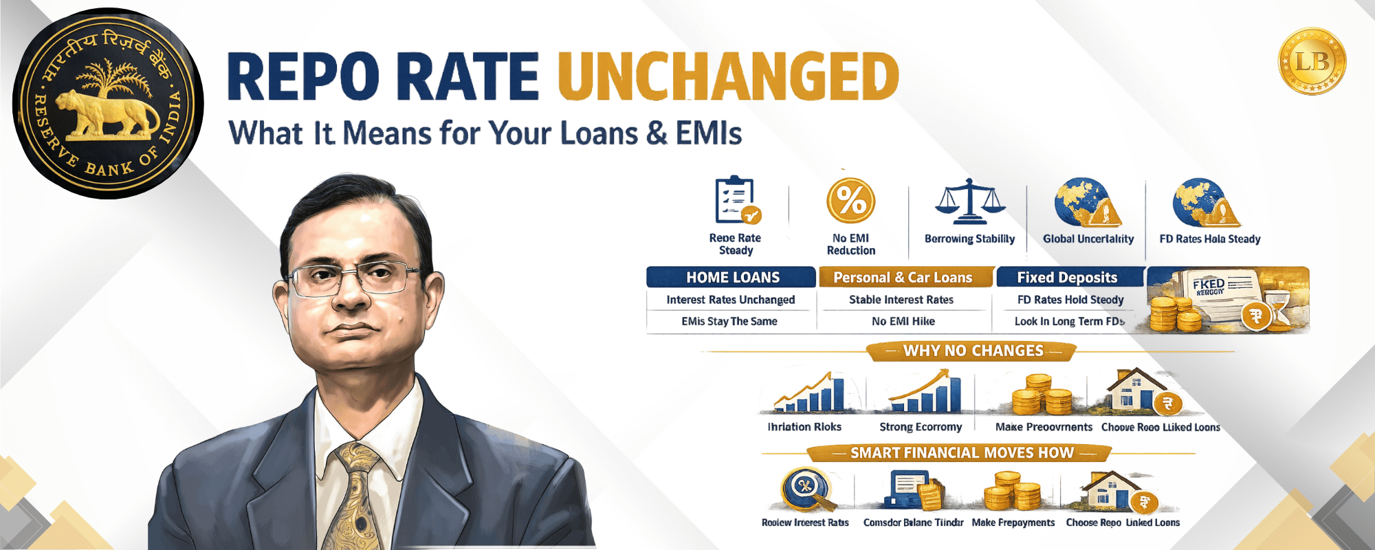 Repo rate unchanged announcement by RBI and its impact on home loan EMIs and interest rates